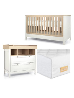 مجموعة هارويل مكوّنة من 3 قطع طقم سرير أطفال، خزانة تبديل، مراتب أساسية من الألياف - أبيض